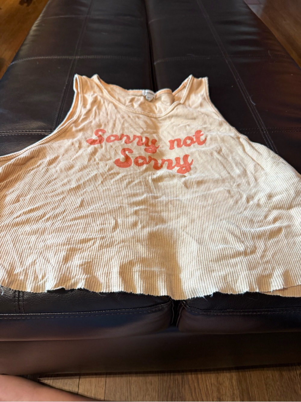 Garage Cream Ribbed Tank Top with Pink "Sorry Not Sorry" Graphic